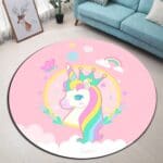 Tapis Rond Licorne Rose