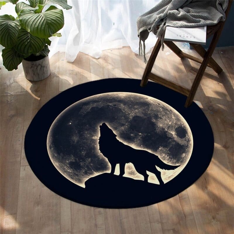 Tapis Rond Loup Lunaire