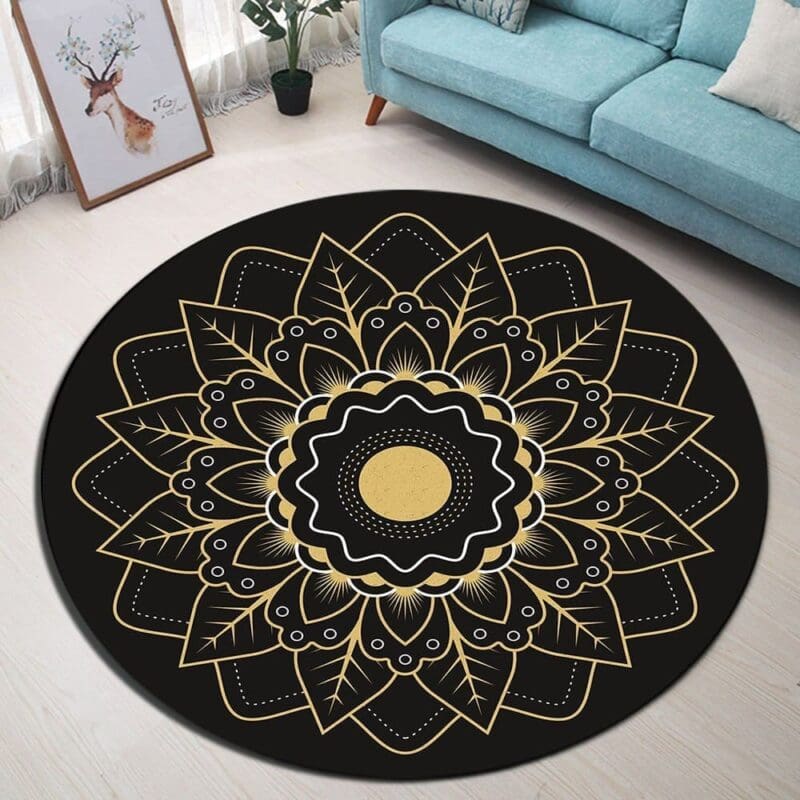 Tapis Rond Mandala Or