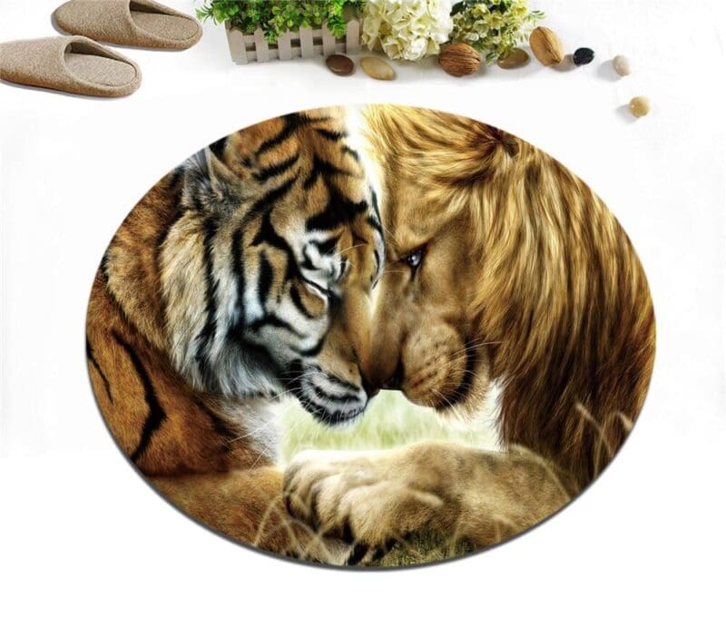 Tapis Rond Lion Et Tigre