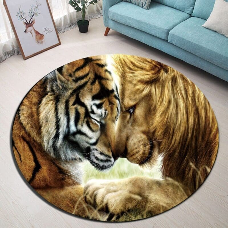 Tapis Rond Lion Et Tigre