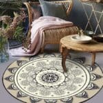 Tapis Rond Mandala Noir Et Beige