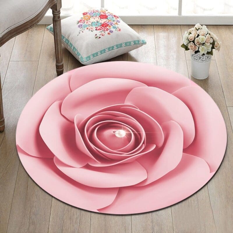 Tapis Rond Fleur Rose