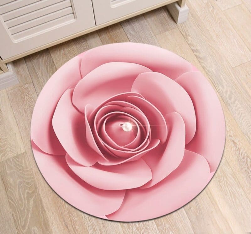 Tapis Rond Fleur Rose