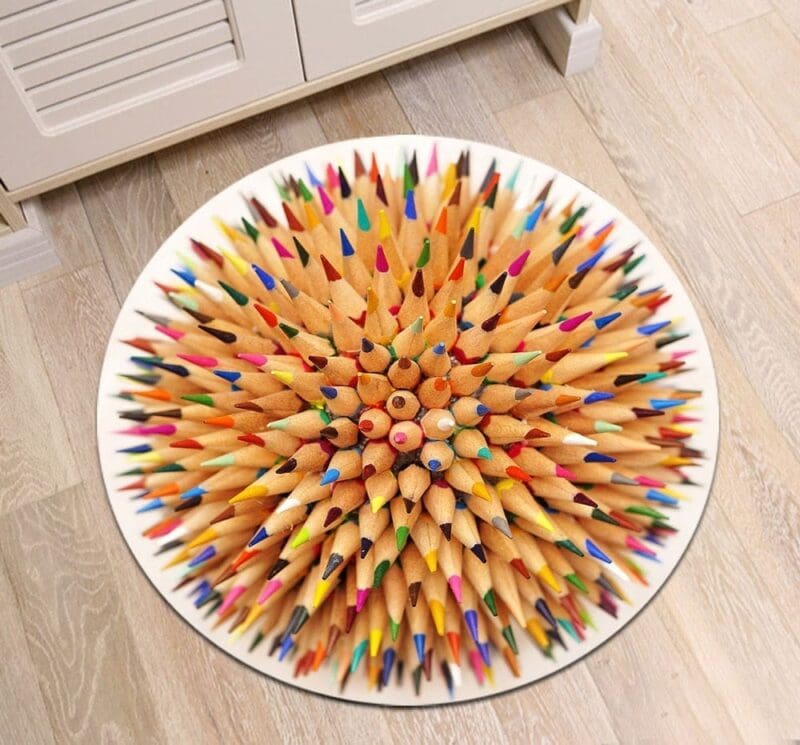 Tapis Rond Crayon Multicolore