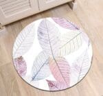 Tapis Rond Feuilles Blanches