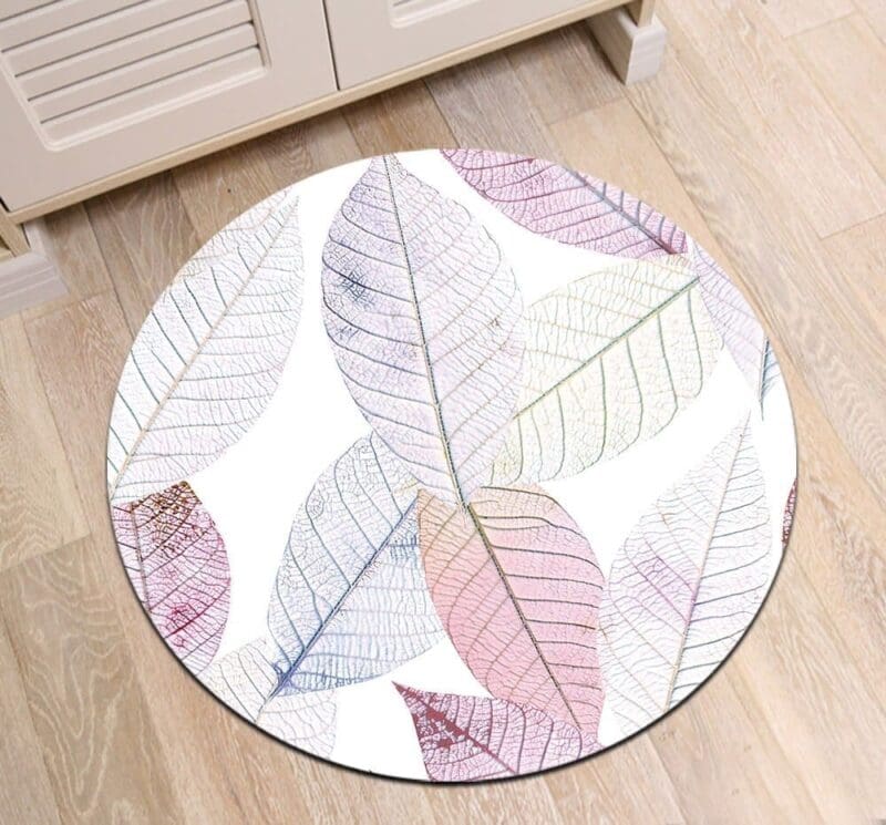 Tapis Rond Feuilles Blanches