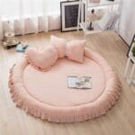Tapis Rond À Frange Rose