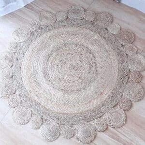 Tapis rond jute ajouré bohème