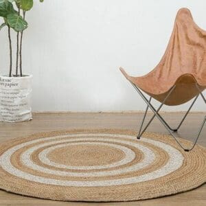 Tapis rond jute blanc beige 200 cm