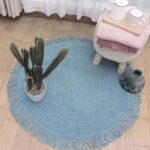 Tapis rond jute bleu pour salon