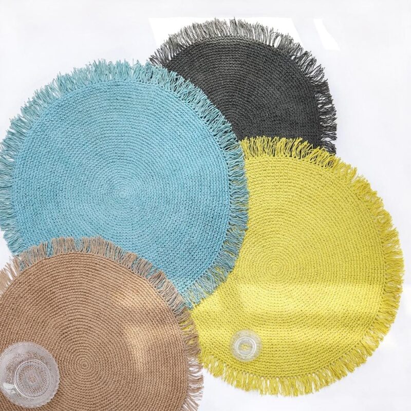 Tapis rond jute bleu pour salon