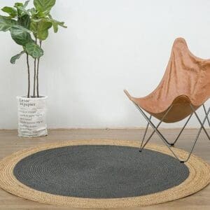 Tapis rond jute noir moderne
