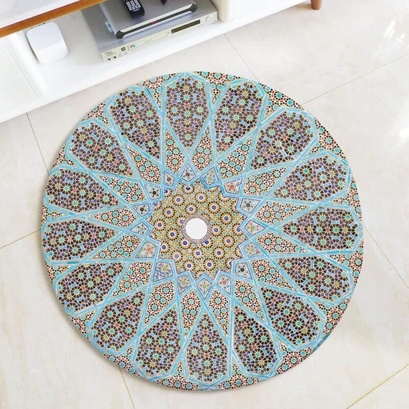 Tapis Rond Mandala Bleu