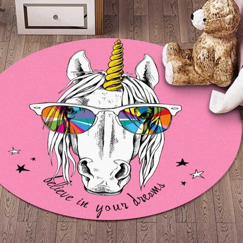 tapis-rond-rose Tapis Rond Cheval Licorne