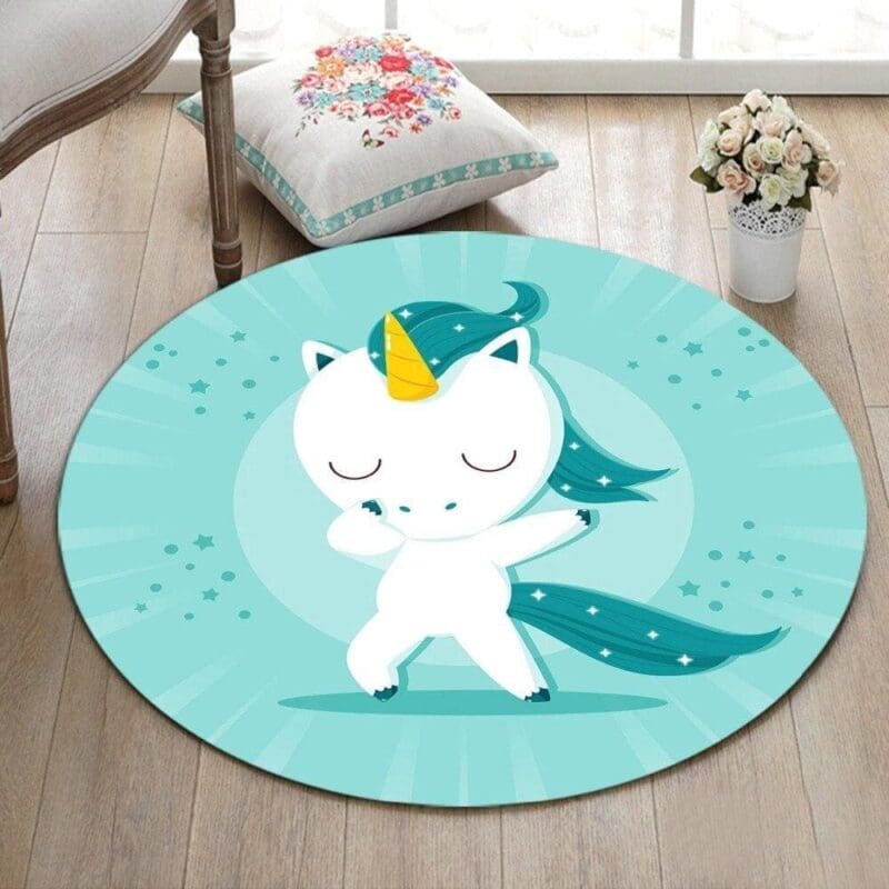 Tapis Rond Bleu Licorne | Mon Tapis Rond