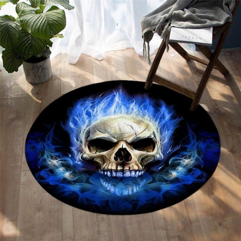 Tapis Rond Crâne Enflammé | Mon Tapis Rond