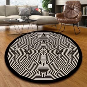 Tapis Rond Ethnique Noir Et Blanc | Mon Tapis Rond