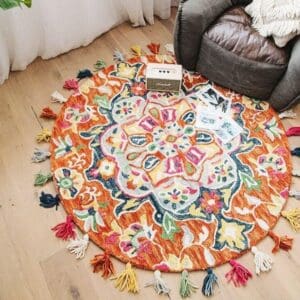 Tapis Rond Laine Feutrée Boules Multicolores | Mon Tapis Rond