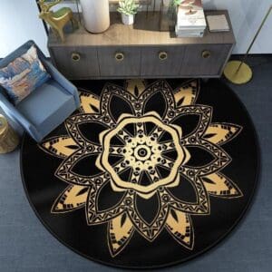Tapis Rond Mandala Noir Et Or | Mon Tapis Rond