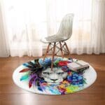 Tapis Rond Lion Multicolore